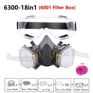 Máscara de Gas antipolvo 6300 con filtro 6001/6006/gafas de seguridad, respirador de Gas de media cara para pintura, pulverización, pulido, seguridad en el trabajo