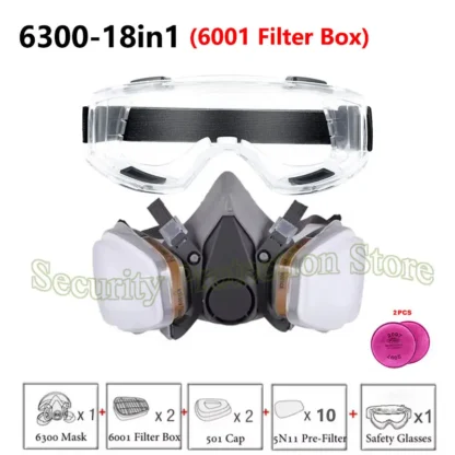 Máscara de Gas antipolvo 6300 con filtro 6001/6006/gafas de seguridad, respirador de Gas de media cara para pintura, pulverización, pulido, seguridad en el trabajo