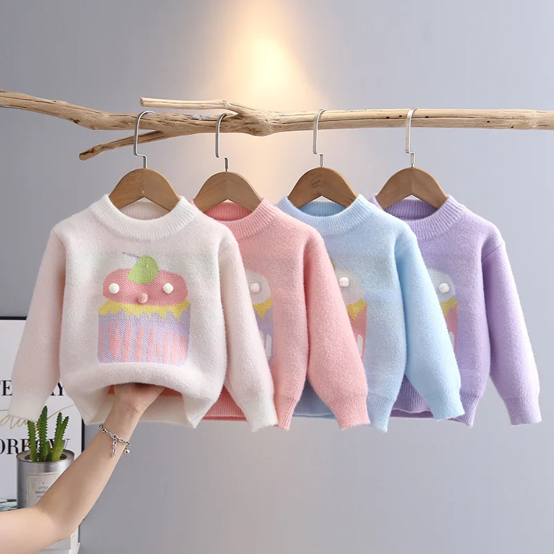 Suéteres de Jersey de lana para niñas Otoño Invierno 2025, ropa de punto para niños, Tops para niñas, jersey, suéter, ropa de abrigo bonita para niños
