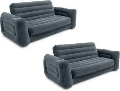 Sofá extraíble inflable 2 en 1 y colchón de aire tamaño Queen con portavasos para uso en interiores y exteriores para adultos (paquete de 2)