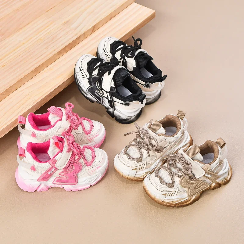Zapatos deportivos para niños con gancho y bucle 2025, nuevos zapatos para correr a la moda para estudiantes, zapatillas de deporte para niños y niñas, suela gruesa y suave antideslizante
