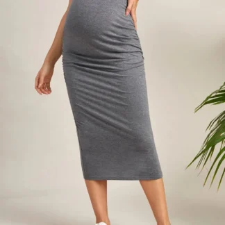 Faldas de tubo delgadas de maternidad para mujeres embarazadas, faldas informales de cintura alta, color gris sólido, elásticas, Bodycon, oficina, Verano