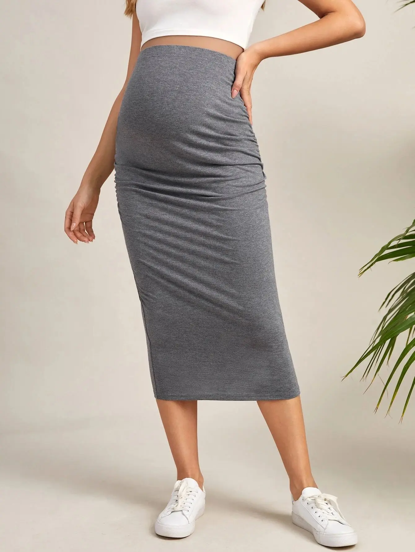 Faldas de tubo delgadas de maternidad para mujeres embarazadas, faldas informales de cintura alta, color gris sólido, elásticas, Bodycon, oficina, Verano