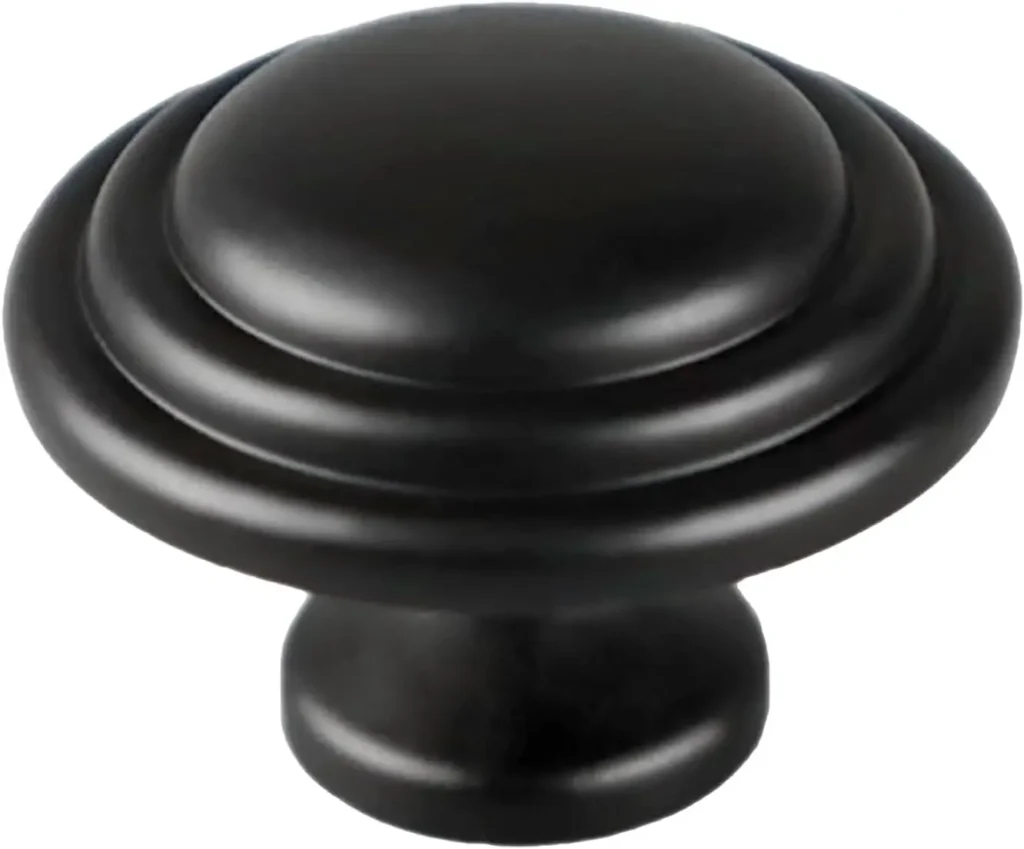 Pomos para gabinete, paquete de 25 herrajes negros, 1. Pulgadas (33 mm) Gabinetes de cocina Cajones Tiradores redondos Cómoda Perillas de armario Agujero Baño