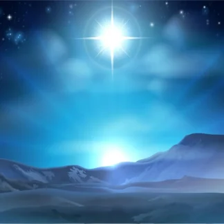 Escena de Natividad navideña, estrella de Belén sobre el desierto, nacimiento de Jesús, Iglesia religiosa, Fondo de fotografía