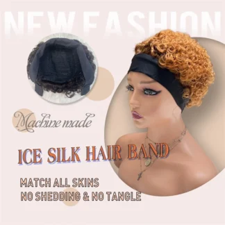 Venta al por mayor Original 250% densidad sin derramamiento sin enredos Mackine hizo peluca frontal completa de seda de hielo con banda para el cabello Pixle