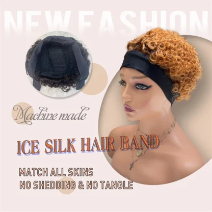 Venta al por mayor Original 250% densidad sin derramamiento sin enredos Mackine hizo peluca frontal completa de seda de hielo con banda para el cabello Pixle