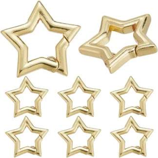 6 uds gatillo resorte O anillos Real 18K chapado en oro latón estrella llavero Clip pequeño Mini bolso anillo Clips llavero hebillas kit de fabricación