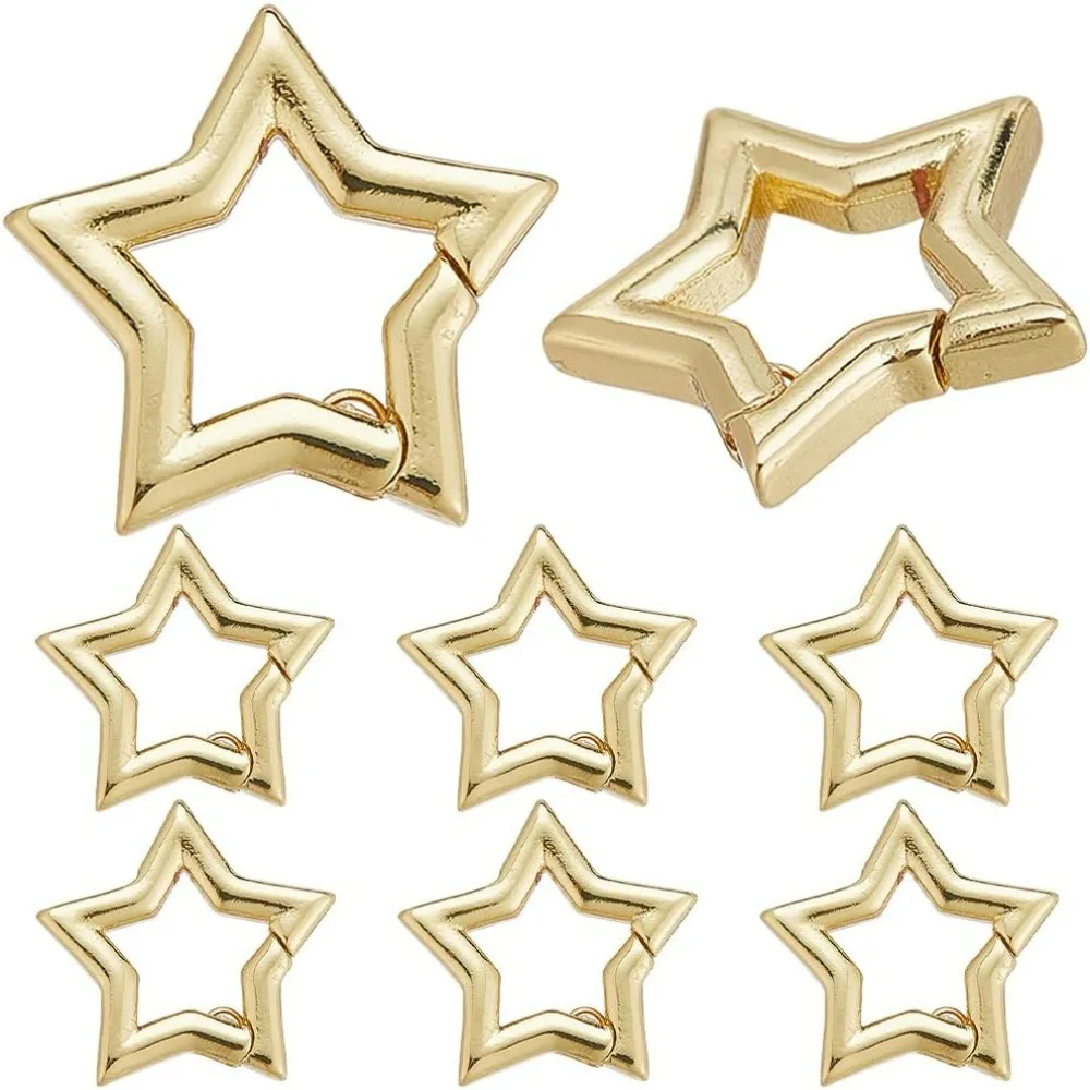 6 uds gatillo resorte O anillos Real 18K chapado en oro latón estrella llavero Clip pequeño Mini bolso anillo Clips llavero hebillas kit de fabricación