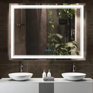 Armarios con espejo, espejo de tocador Led para baño de 48x36 pulgadas, luz de 3 colores, Control de Interruptor táctil regulable, Armarios con espejo