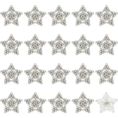 40 Uds. Botones de diamantes de imitación de estrella, adornos de botones de vástago de cristal plateado de 0,8 pulgadas, kit de fabricación decorativa ostentosa de 1 agujero