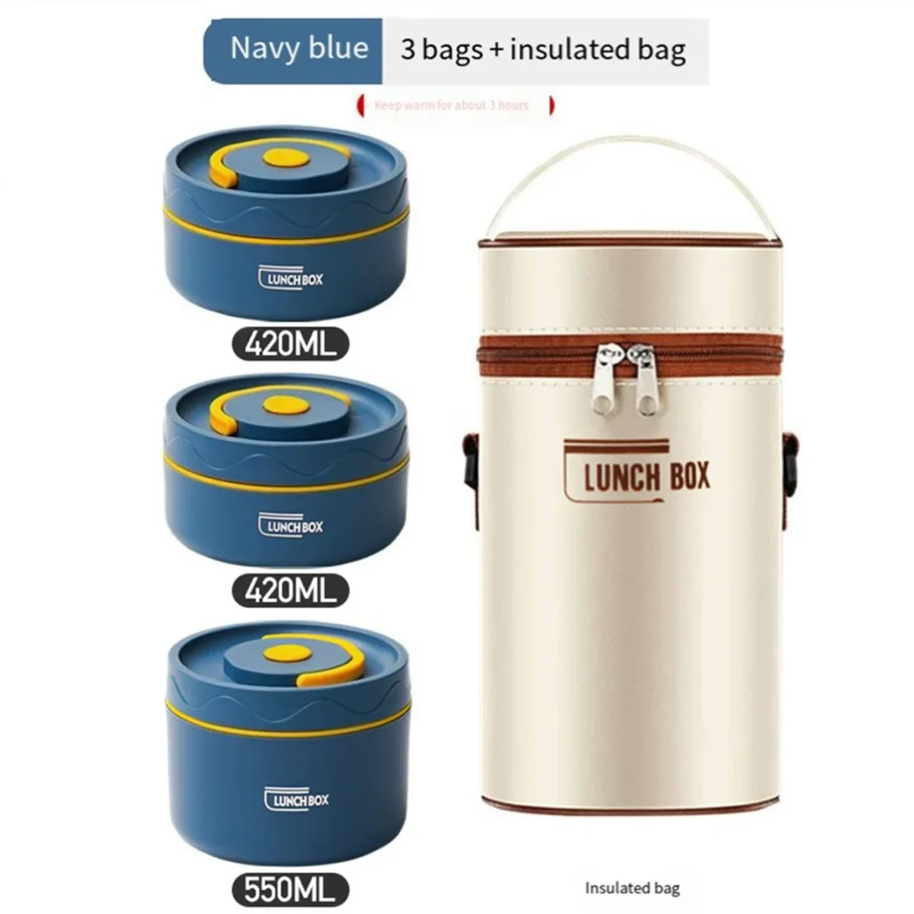 Contenedor de almuerzo caliente para alimentos T35C, contenedor de almuerzo térmico de acero inoxidable, caja térmica portátil Bento, contenedor de alimentos azul B