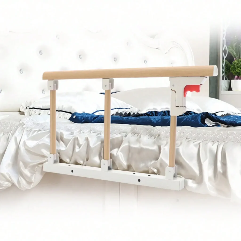 Mesita de noche plegable, riel de grano de madera, marco de seguridad, pasamanos de cama de seguridad disponibles para la mayoría de las dormitorios