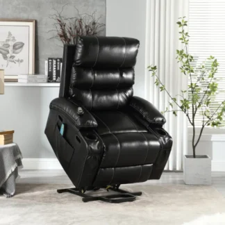 Sofá reclinable con elevación eléctrica de gran tamaño, ancho de asiento de 21 ", para personas mayores, masaje de vibración de 8 puntos y calor de madera, control remoto C