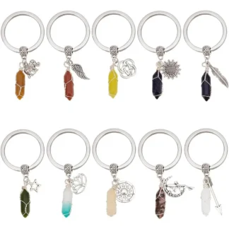 LLavero de piedras preciosas de cristal de bala de 10 estilos, llavero Hexagonal con colgante de estilo, llaveros de cristal Natural, kit de fabricación de piedras preciosas DIY