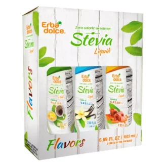 Erba Dolce Stevia-edulcorante líquido, paquete de 3 sabores, caja de 12