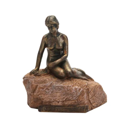 Escultura de bronce de imitación de sirena danesa pintada, muebles creativos para el hogar, estatua de resina de sirena, artesanías de decoración para sala de estar