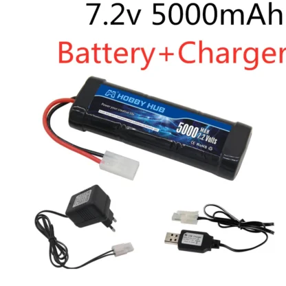 Paquete de batería Ni-MH de 7,2 V y 5000mAh con enchufe Tamiya con cargador de 7,2 v y batería de 6 celdas SC * para coches de carreras RC, barcos, juguetes RC