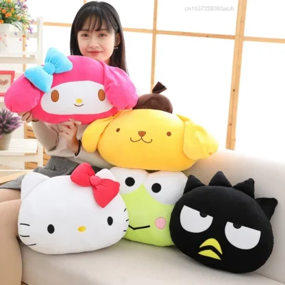 Sanrio-muñeco de peluche de Hello Kitty, Pompón, Purin, Keroppi, Badtz, Maru, almohada de felpa de mano cálida, cojín de peluche, juguete de peluche, 38cm