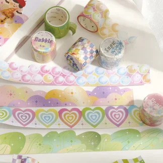 Washi Tape Kawaii Bubble Love Heart, decoración DIY, diario, cinta adhesiva coreana, planificador lindo, suministros de arte, papelería DIY