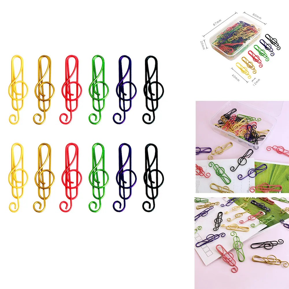 Clips de papel coloridos en forma de nota musical, decoración colorida para papelería de oficina, Clip de papel, 50 unids/lote por caja