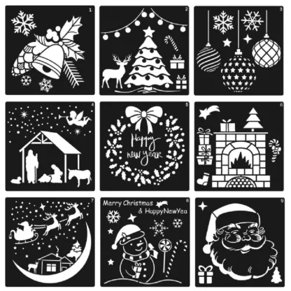 Plantillas de plástico reutilizables para dibujo artístico, plantillas de Navidad para arte, pintura, pulverización, ventana, puerta de vidrio, Bod de coche, 12 Uds.