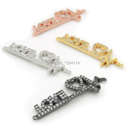 36*9*2mm Micro Pave Clear CZ latido del corazón con conector de amor apto para mujeres como accesorio de pulseras DIY