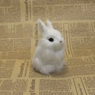 Conejo de simulación pequeño y bonito, juguete de polietileno y piel, modelo de conejo blanco, regalo de aproximadamente 12x8x7cm142