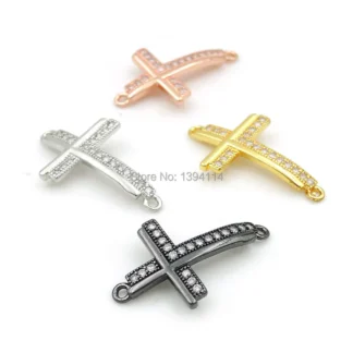 24*15*2mm Micro Pave Clear CZ conector de arco cruzado apto para mujeres como accesorio de pulseras DIY