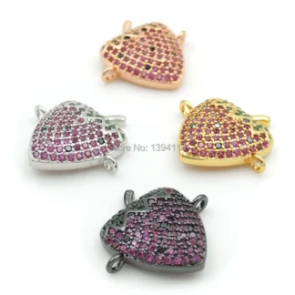 Conector de fresa CZ rojo y verde Micro pavé de 19x17x4mm apto para mujeres como accesorio de pulseras DIY