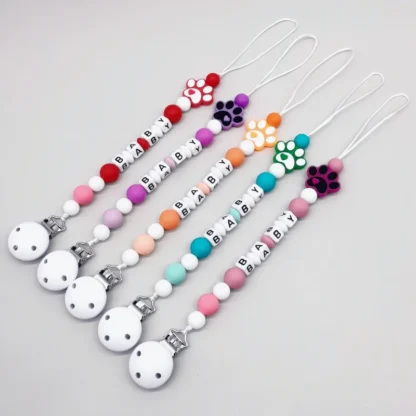 INS bebé nombre personalizado pata de perro de dibujos animados silicona chupete Clip personalizado pezón soporte para chupete juguetes para la dentición cadena de chupete