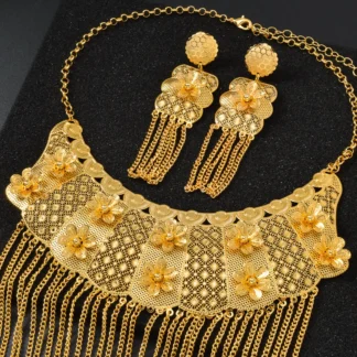Conjunto de collar y pendientes largos chapados en oro africano de lujo, joyería con cuentas tribales para mujer, regalos elegantes para fiesta de cumpleaños y boda
