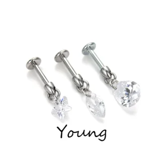 Aleación de titanio F136 con colgante de circón de estrella y gota de agua, coclear roscado y tachuelas de cartílago para la prevención de alergias.