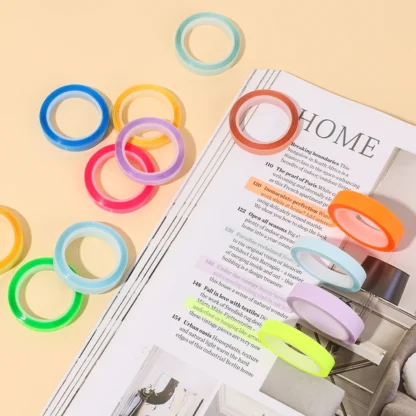 1/5 rollo de 5M fluorescente transparente autoadhesivo pestañas de índice marcadores de página notas adhesivas escuela Oficina cinta de papelería para estudiantes