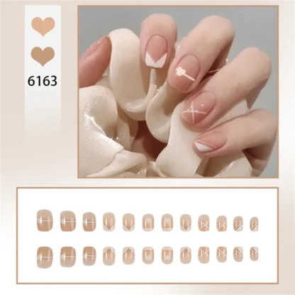 24 unids/set sensación Premium uñas postizas desnudas cortas acrílicas removibles usando uñas postizas francés cobertura completa prensa en Nail Art