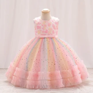 Vestido de encaje con lentejuelas para bebé, vestido de fiesta de boda con hombros descubiertos, 1-6 T