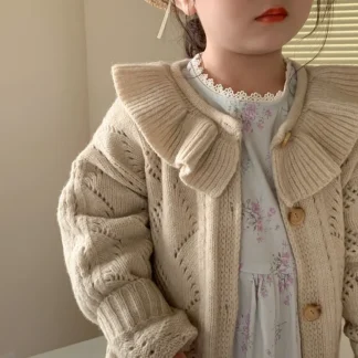 Suéter de lana para niñas, abrigo de punto elegante, grueso, cálido, cárdigan de invierno, ropa de Otoño de algodón para niños, 2022
