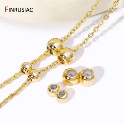 Cuentas de posicionamiento de doble fila de latón chapado en oro de 14K, tapón de ajuste de silicona, cuentas espaciadoras para hacer joyería DIY
