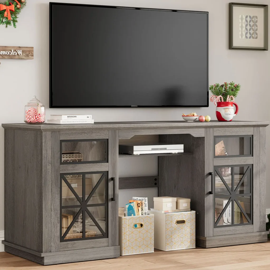 Soporte para TV con puertas de cristal para televisores de hasta 65" Consola central de entretenimiento multimedia