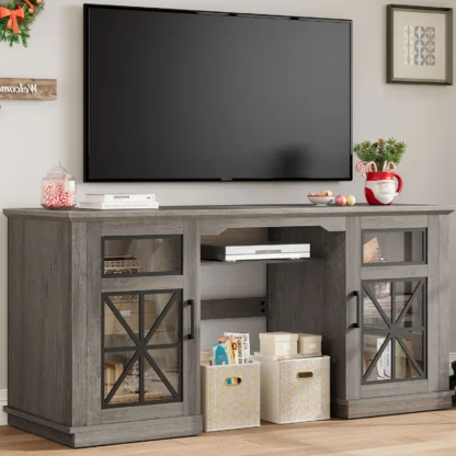 Soporte para TV con puertas de cristal para televisores de hasta 65" Consola central de entretenimiento multimedia
