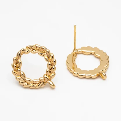 10 Uds. Postes de pendientes circulares con bucle, pendientes de latón chapados en oro para suministros de joyería DIY, sin plomo ni níquel (GB-076)