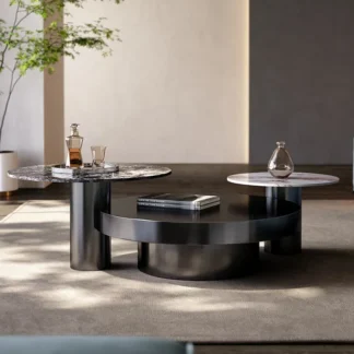 Luz de lujo, alta luminosidad, mesa de té de piedra de lujo, dormitorio redondo, piedra natural minimalista moderna