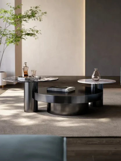 Luz de lujo, alta luminosidad, mesa de té de piedra de lujo, dormitorio redondo, piedra natural minimalista moderna