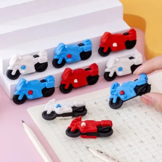 3 unids/lote, borrador creativo con forma de motocicleta de dibujos animados, papelería bonita para estudiantes, premio de Navidad, borrador Kawaii de recompensa, venta al por mayor