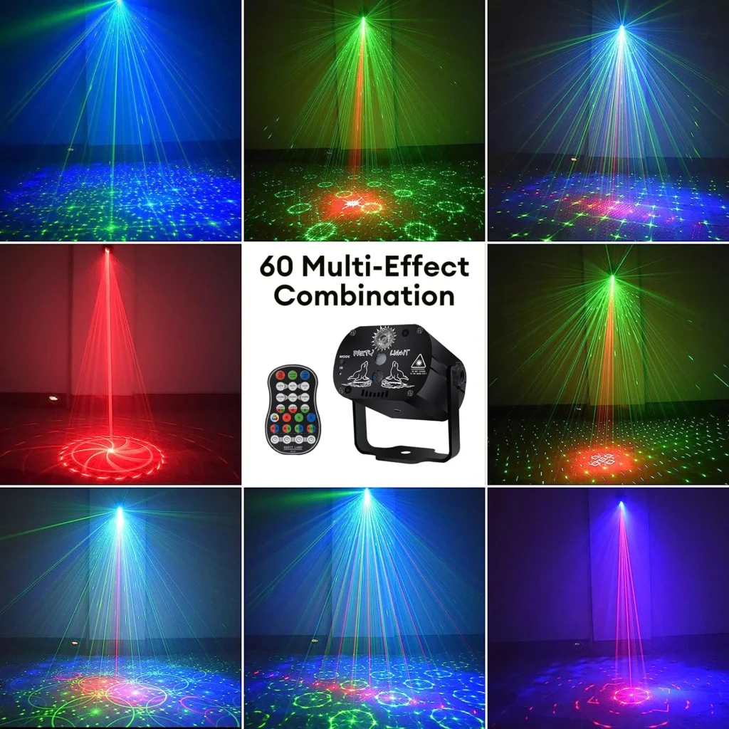 Miniluz de discoteca para DJ, 60 patrones, efecto de iluminación de escenario para fiesta, Control por voz, proyector láser USB, lámpara estroboscópica para pista de baile en casa