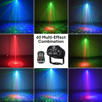 Miniluz de discoteca para DJ, 60 patrones, efecto de iluminación de escenario para fiesta, Control por voz, proyector láser USB, lámpara estroboscópica para pista de baile en casa