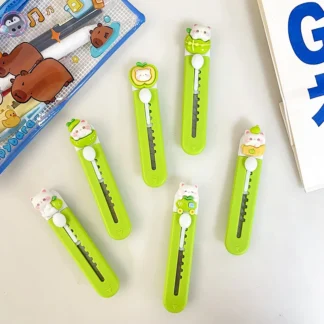 Cuchillo multiusos para arte de manzana y gato verde, cortador de caja de papel retráctil, abridor de paquetes exprés portátil, papelería, suministros escolares