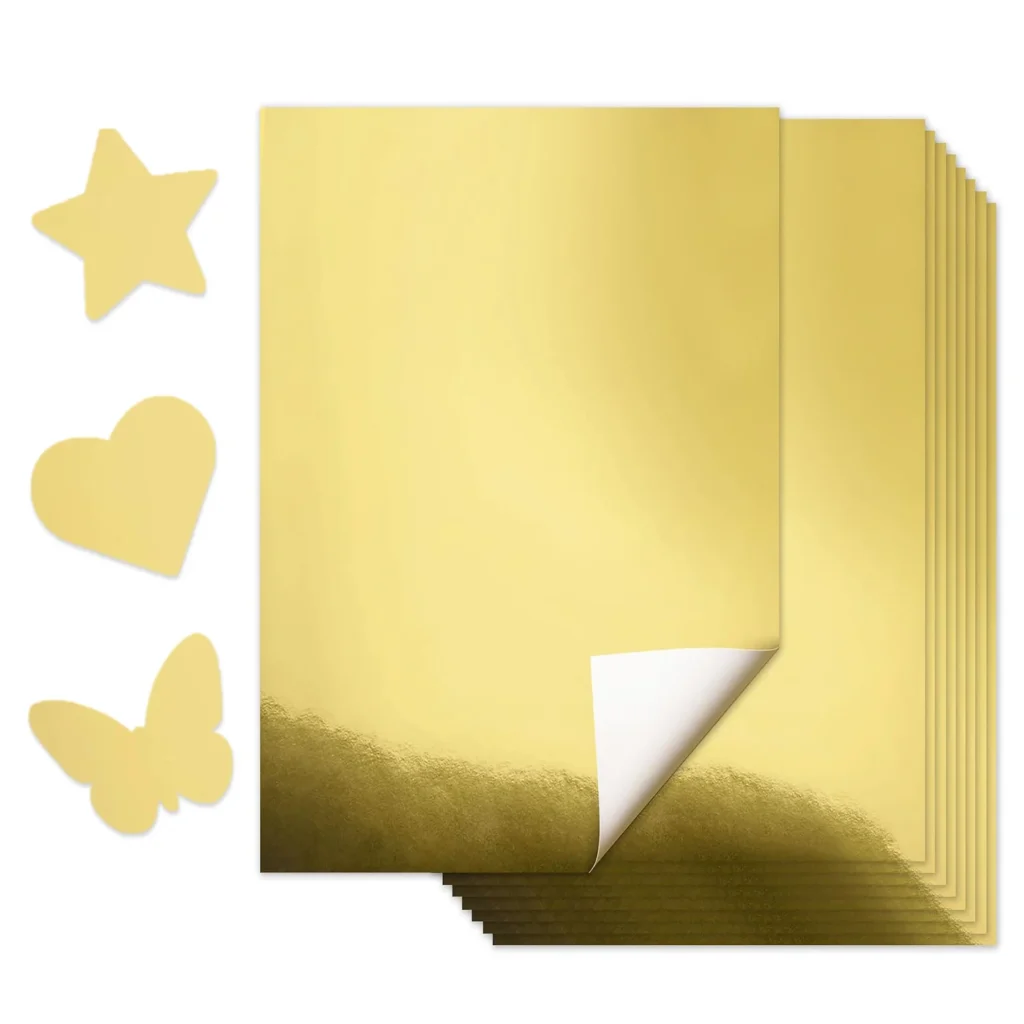 10 hojas de papel metálico dorado tamaño A4 con espejo altamente reflectante, Material de tarjetas pulido con espejo artesanal de una sola cara