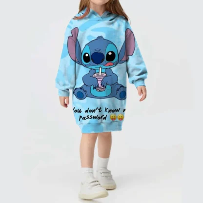 2024 Otoño e Invierno suéter vestido Navidad Disney Stitch estampado Sudadera con capucha vestido bebé niña lindo vestido con capucha de moda