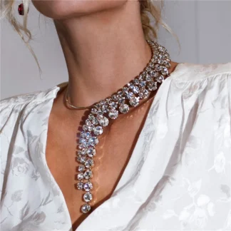 Gargantilla de diamantes de imitación para mujer, joyería de cristal, cadena de borlas exageradas, accesorios de flecos de lujo, regalo